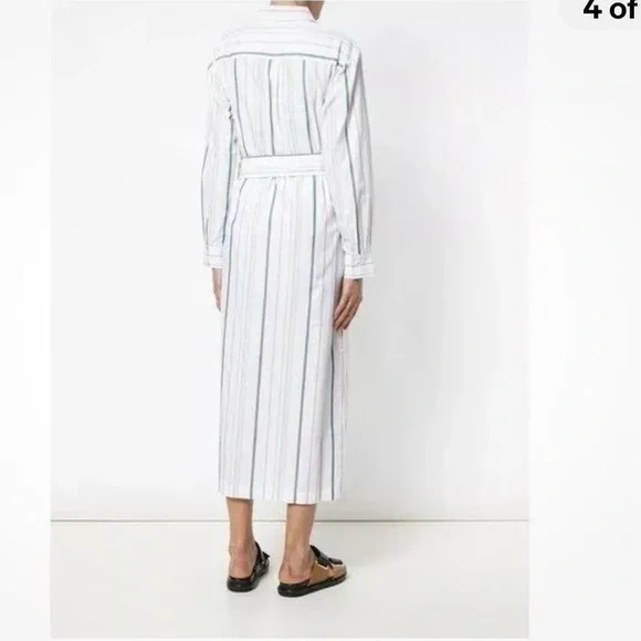 Asceno Mixed Stripe Shirt Dress White Colourful Cotton Sz S #D1